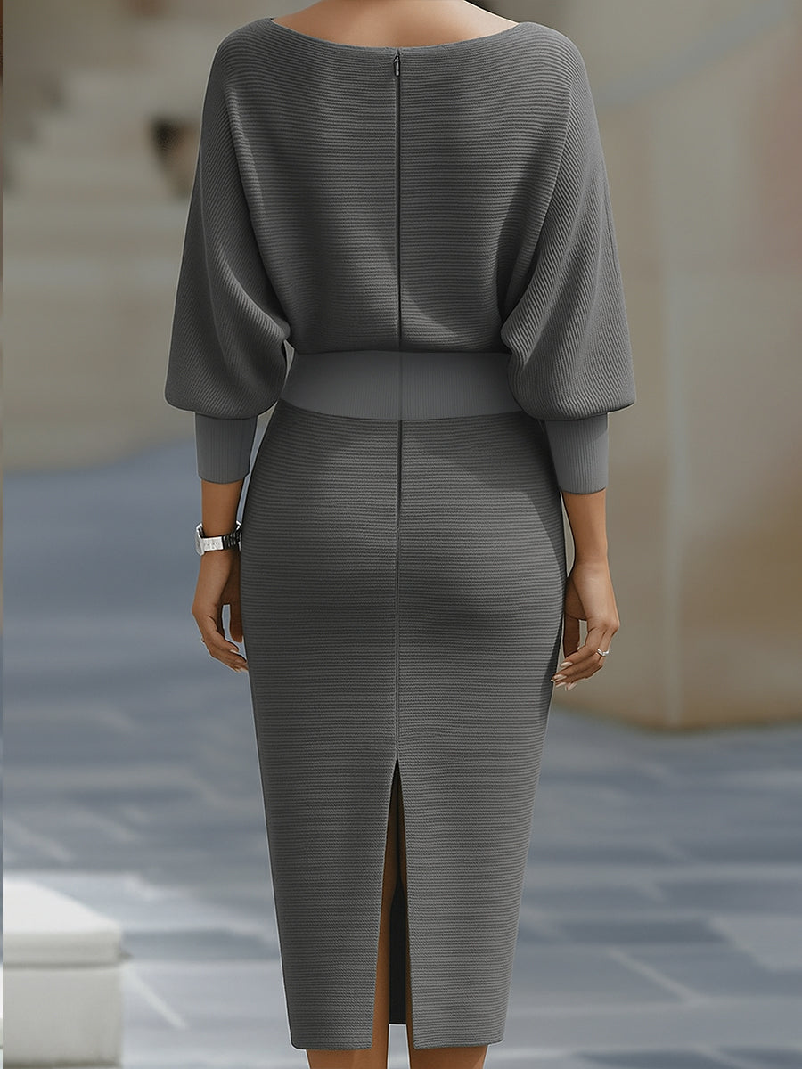 Charlotte | Women Draped Batwing Sleeve Midi Elegant Dress