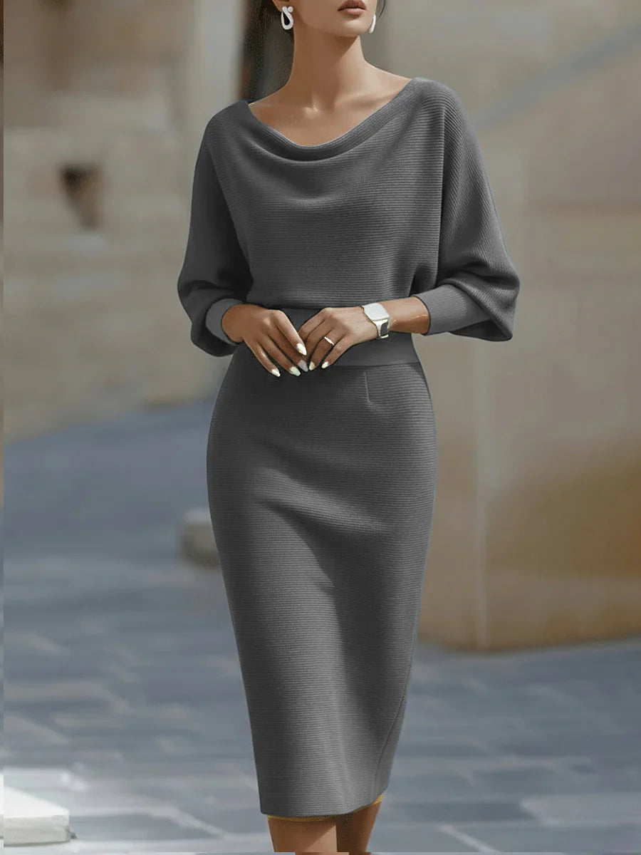 Charlotte | Women Draped Batwing Sleeve Midi Elegant Dress