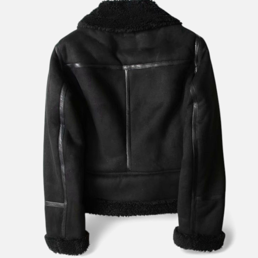 Sofia Maris | Women’s Suede & Lambswool Lapel Motorcycle Jacket