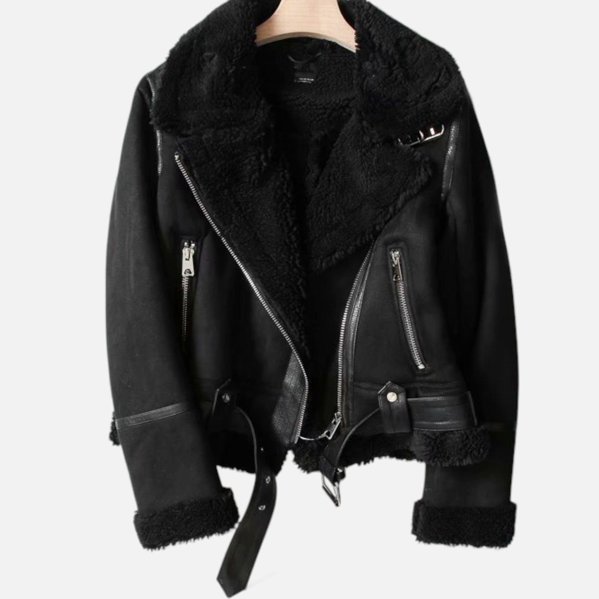 Sofia Maris | Women’s Suede & Lambswool Lapel Motorcycle Jacket