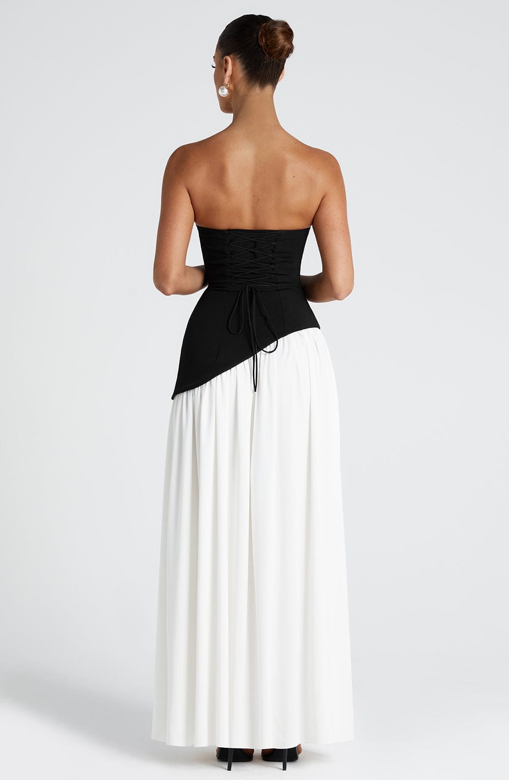 Women's Strapless Maxi Dress with High Slit and Asymmetric Waist - Sofia Maris