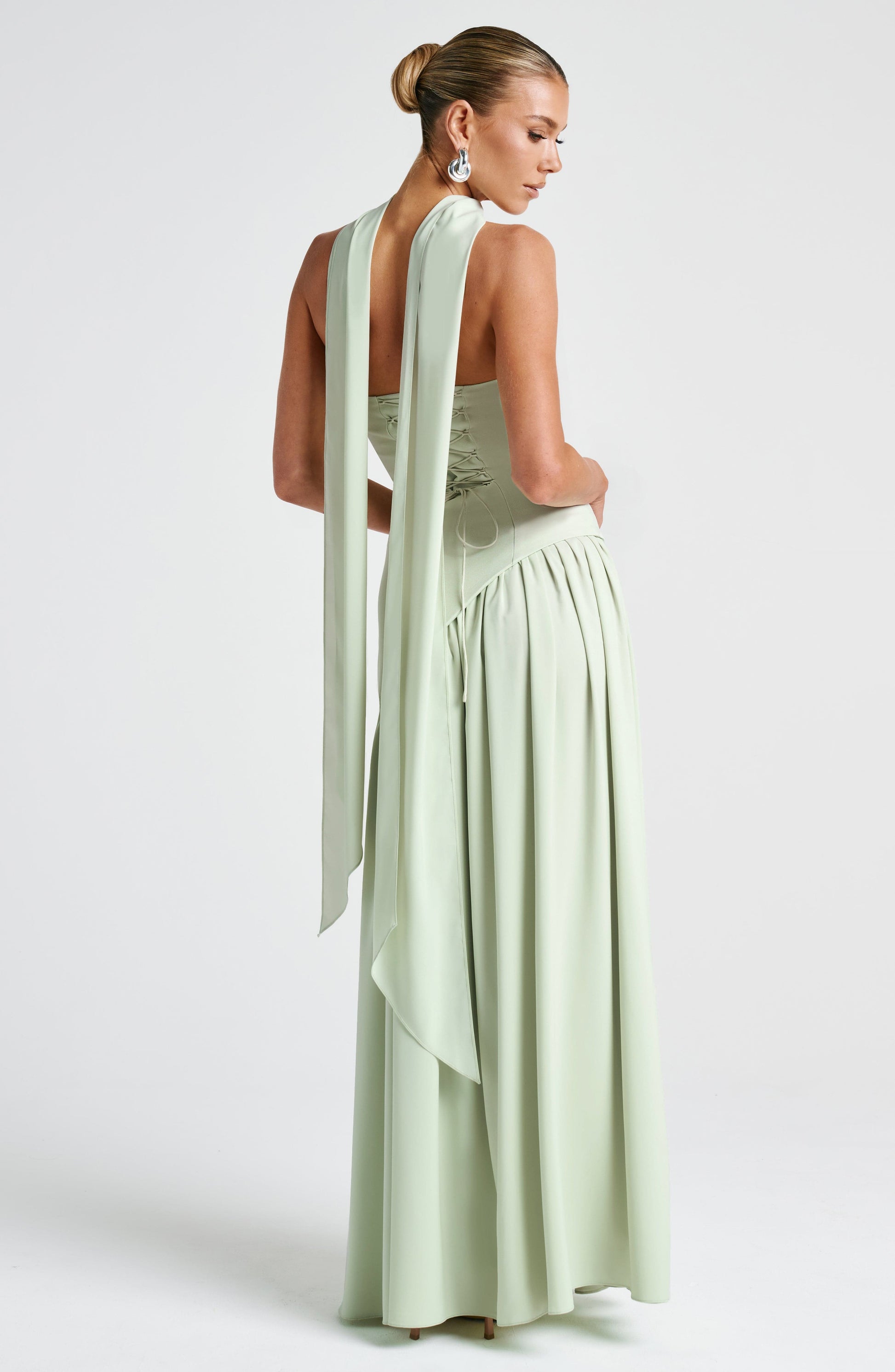 Women's Strapless Maxi Dress with High Slit and Asymmetric Waist - Sofia Maris