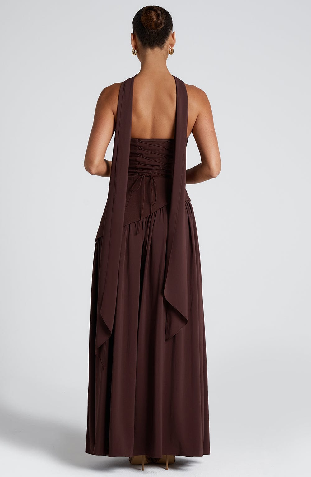 Women's Strapless Maxi Dress with High Slit and Asymmetric Waist - Sofia Maris