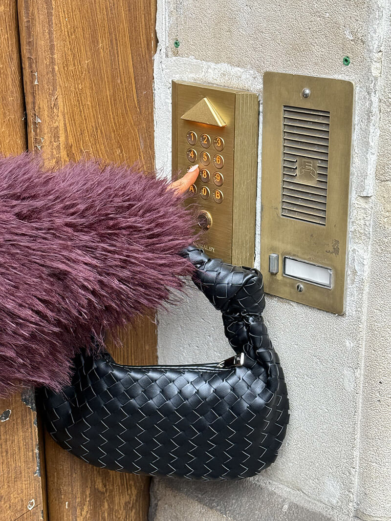 Women's Woven Mini Handbag with Top Handle and Knot Detail - Sofia Maris