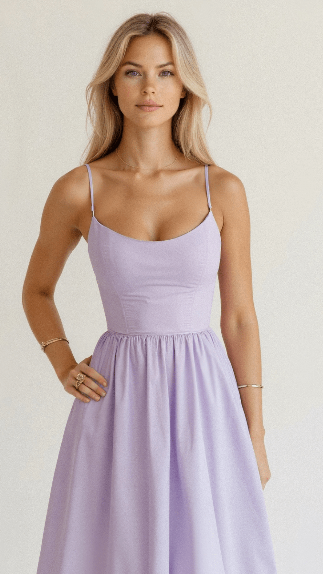 Women's Midi Dress with Spaghetti Straps and A-Line Silhouette - Sofia Maris