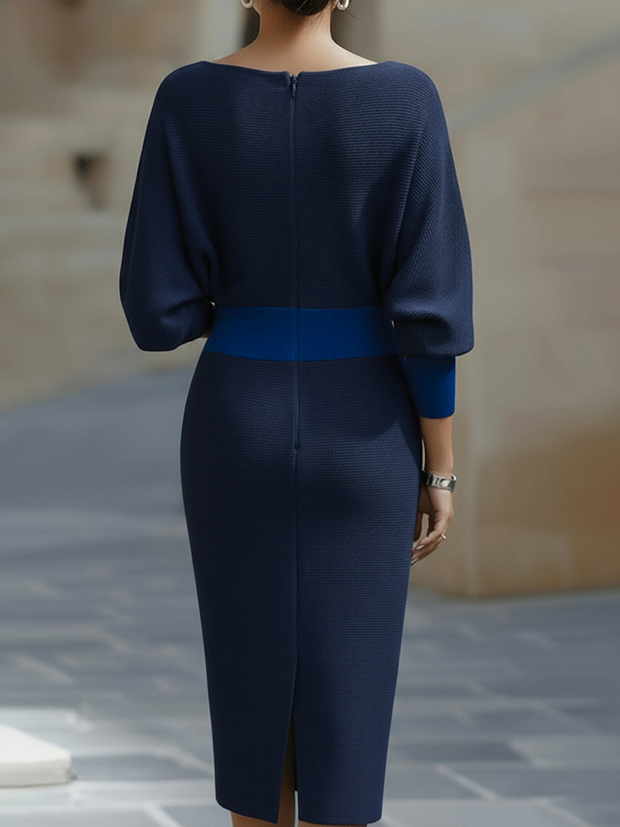 Charlotte | Women Draped Batwing Sleeve Midi Elegant Dress