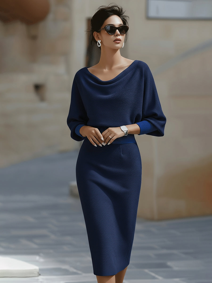 Charlotte | Women Draped Batwing Sleeve Midi Elegant Dress