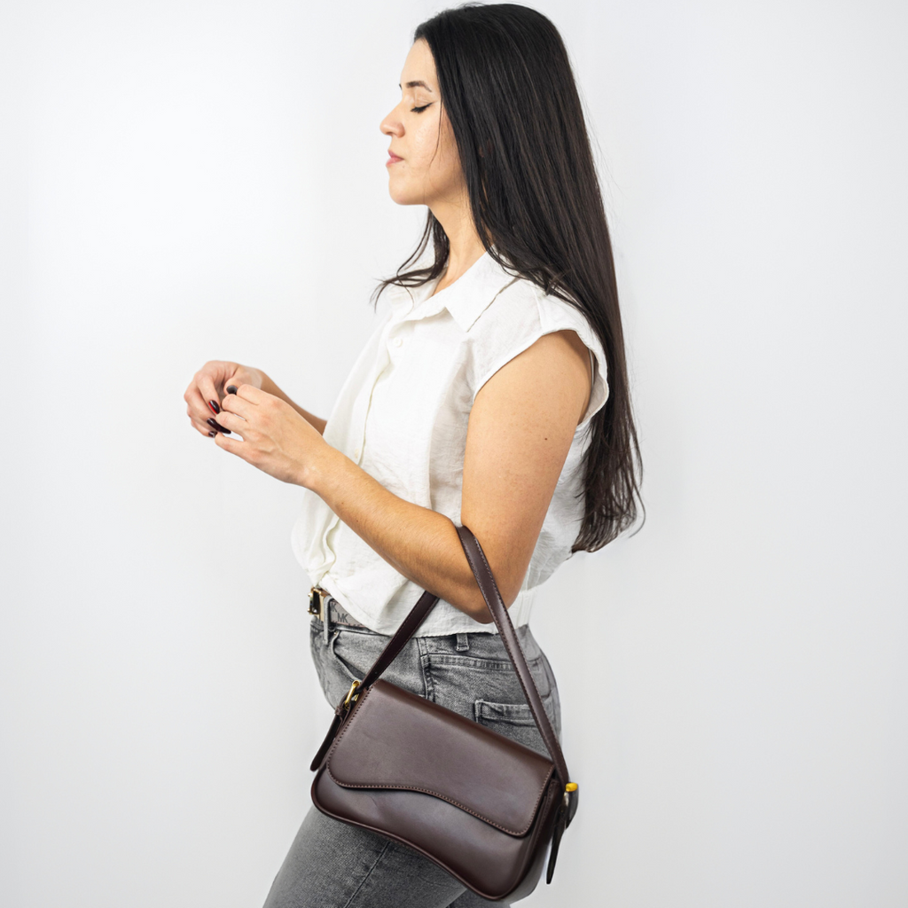Women's Curved Flap Shoulder Bag with Adjustable Strap and Closure - Sofia Maris
