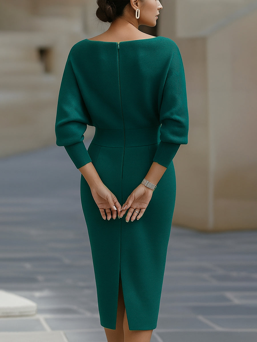 Charlotte | Women Draped Batwing Sleeve Midi Elegant Dress