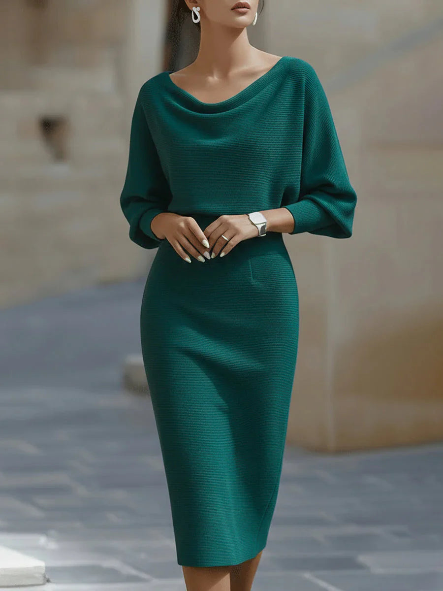 Charlotte | Women Draped Batwing Sleeve Midi Elegant Dress