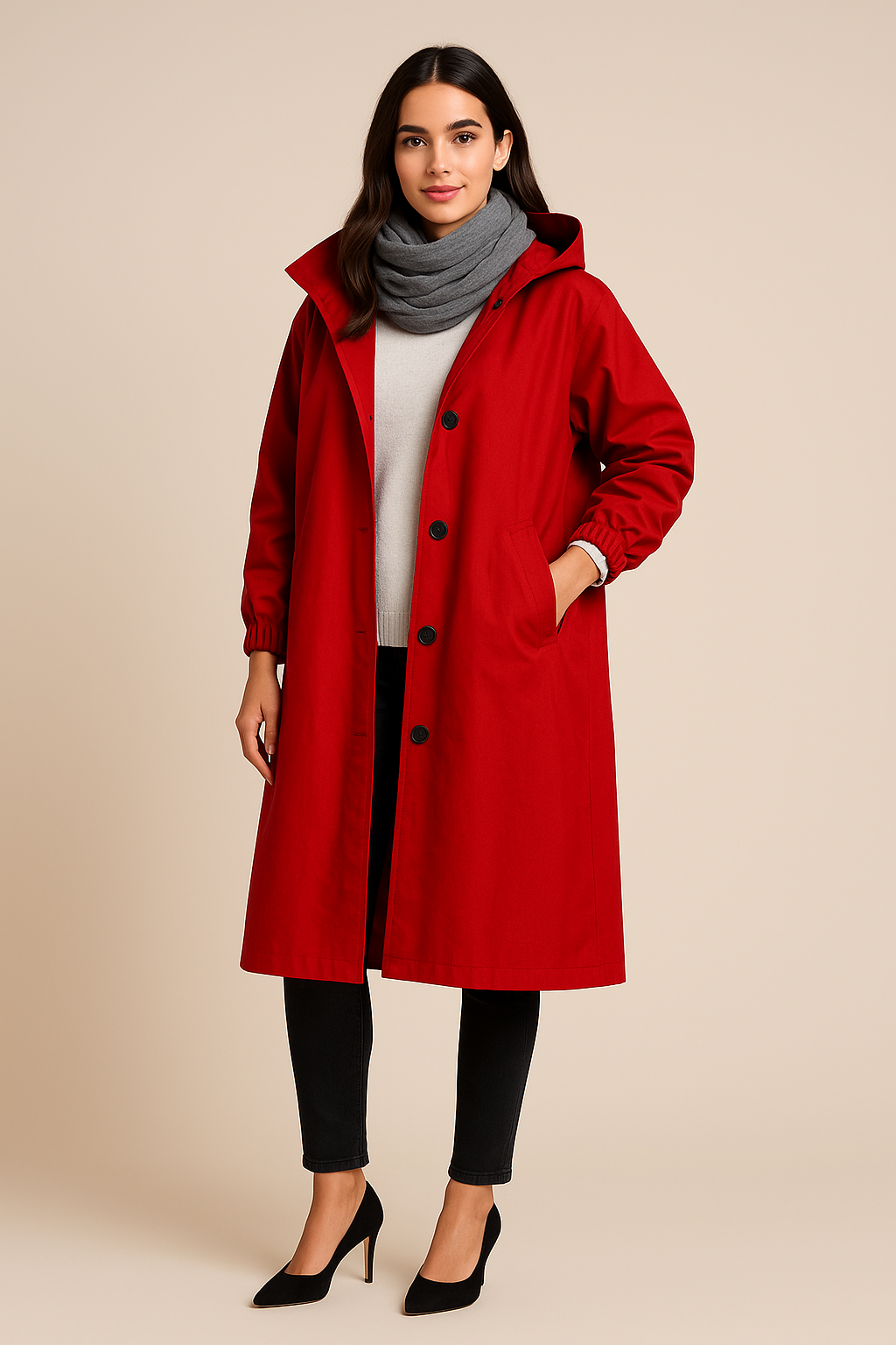 Ruby – Women’s Hooded Long Trench Coat with Pockets - Sofia Maris