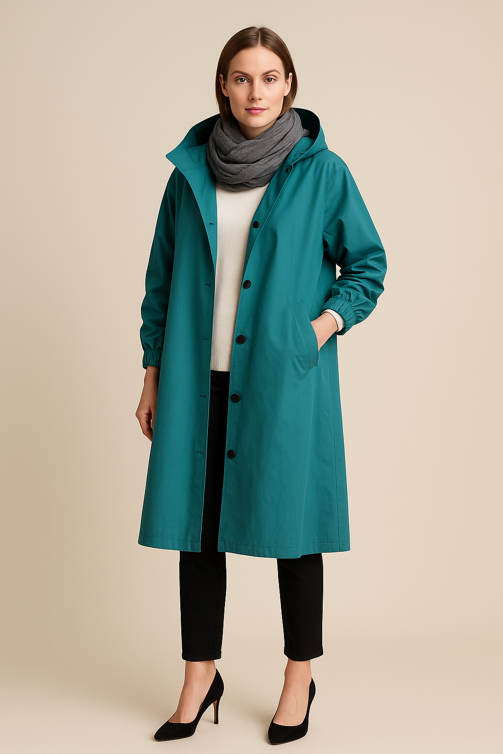 Ruby – Women’s Hooded Long Trench Coat with Pockets - Sofia Maris