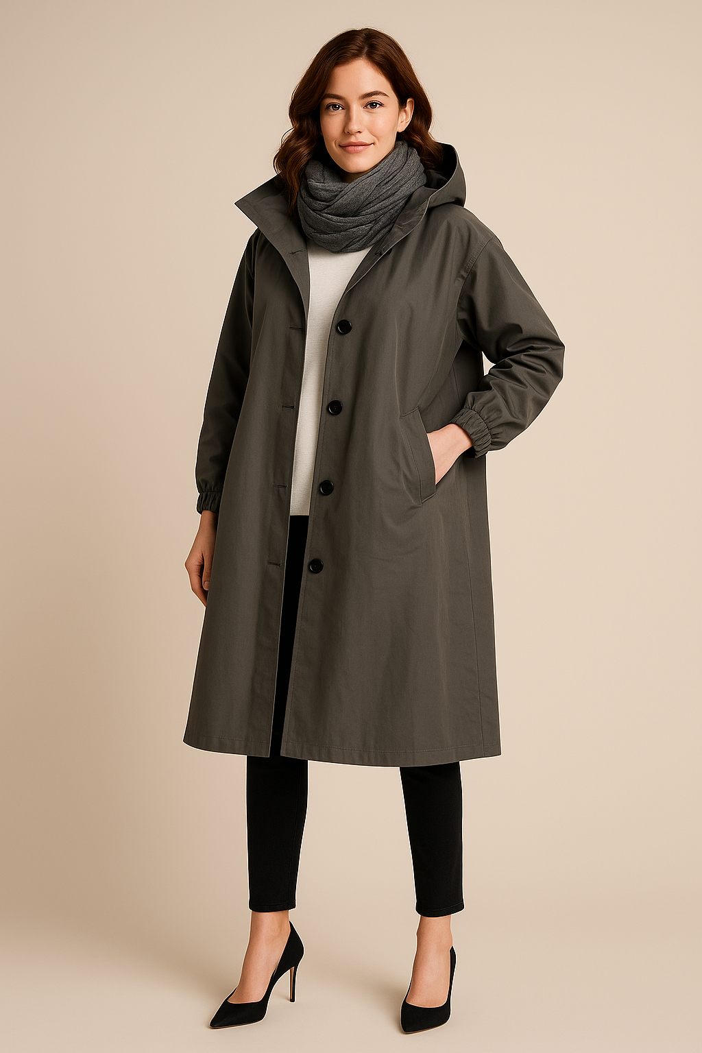 Ruby – Women’s Hooded Long Trench Coat with Pockets - Sofia Maris