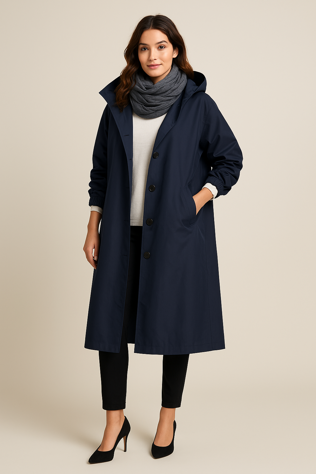 Ruby – Women’s Hooded Long Trench Coat with Pockets - Sofia Maris