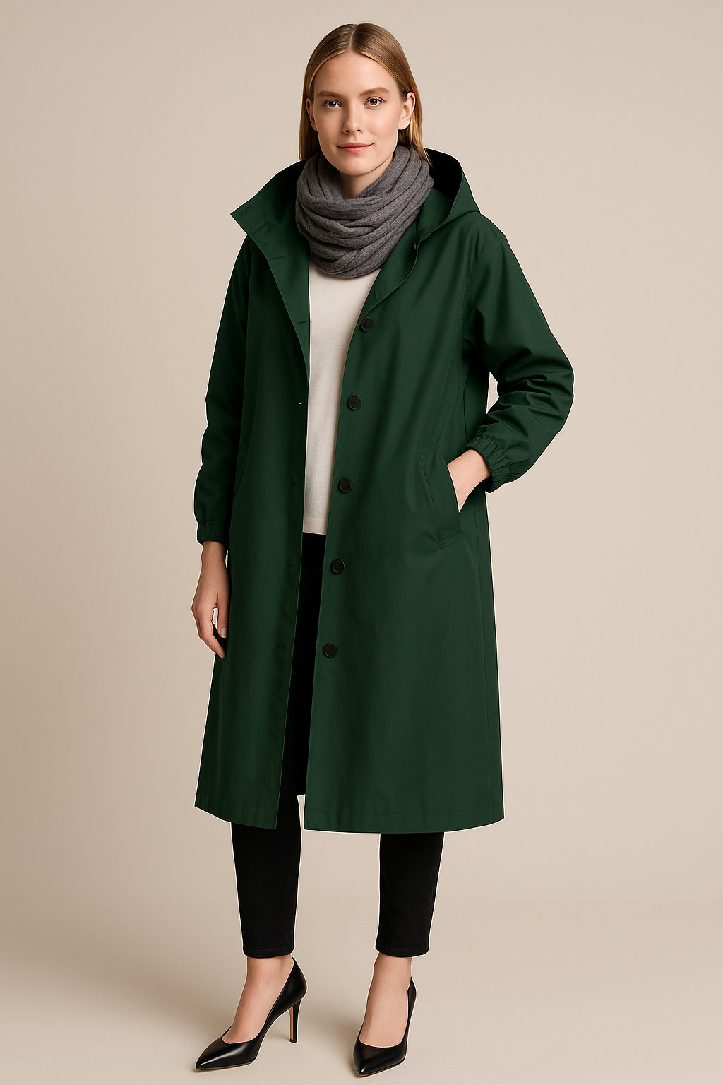 Ruby – Women’s Hooded Long Trench Coat with Pockets - Sofia Maris