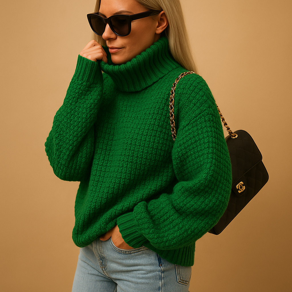 Women’s Chunky Knit Sweater – Turtleneck Textured Pullover - Sofia Maris