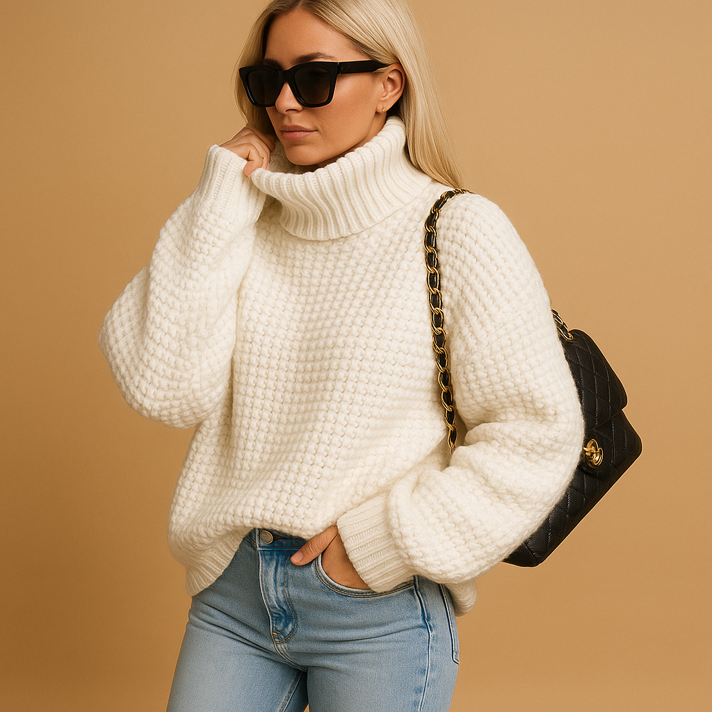 Women’s Chunky Knit Sweater – Turtleneck Textured Pullover - Sofia Maris