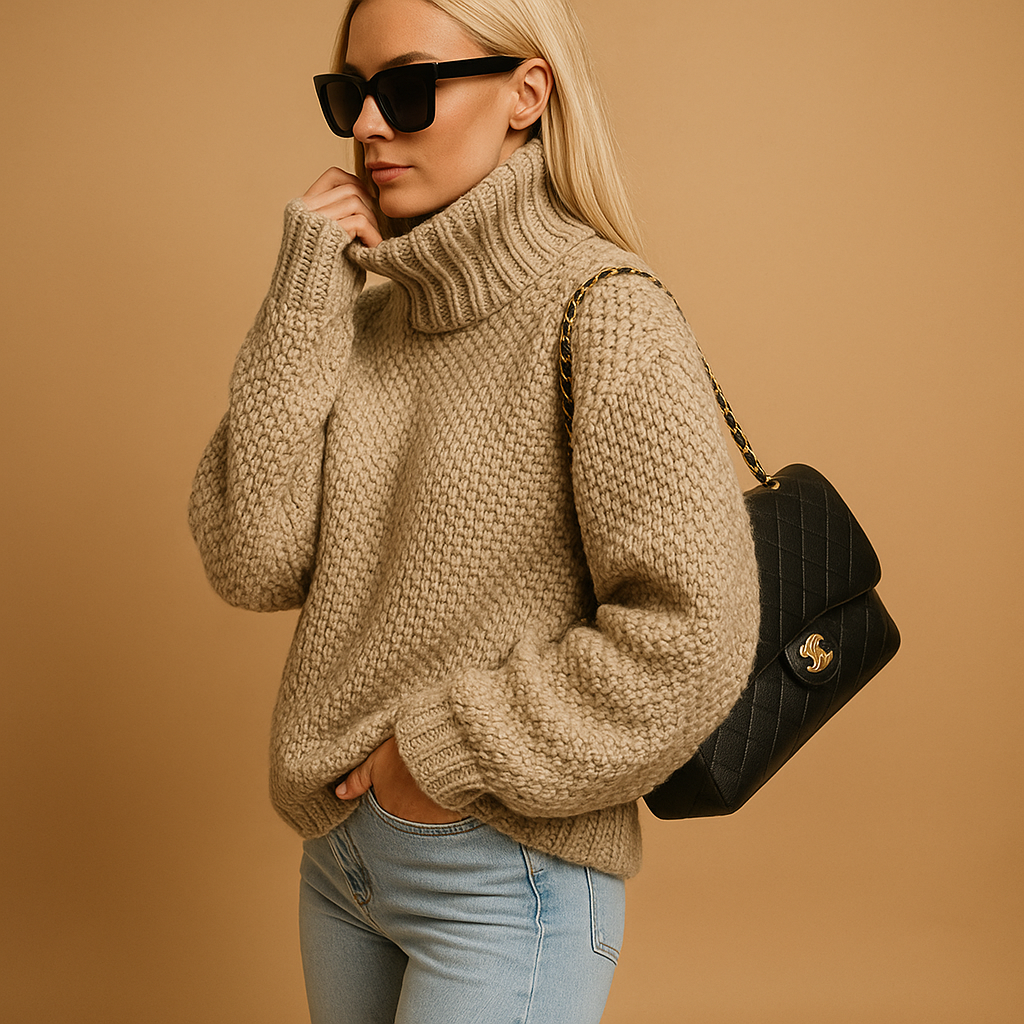 Women’s Chunky Knit Sweater – Turtleneck Textured Pullover - Sofia Maris