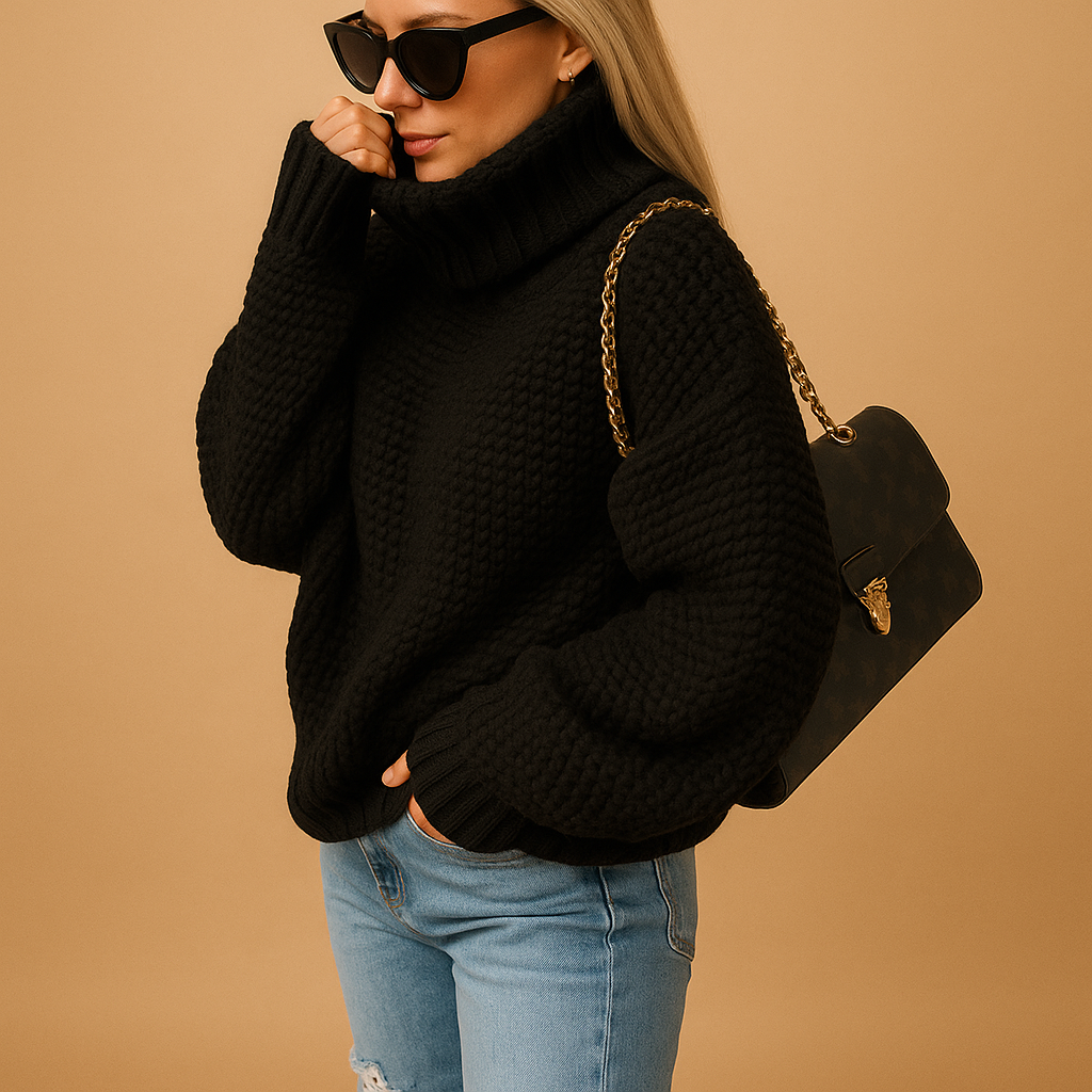 Women’s Chunky Knit Sweater – Turtleneck Textured Pullover - Sofia Maris