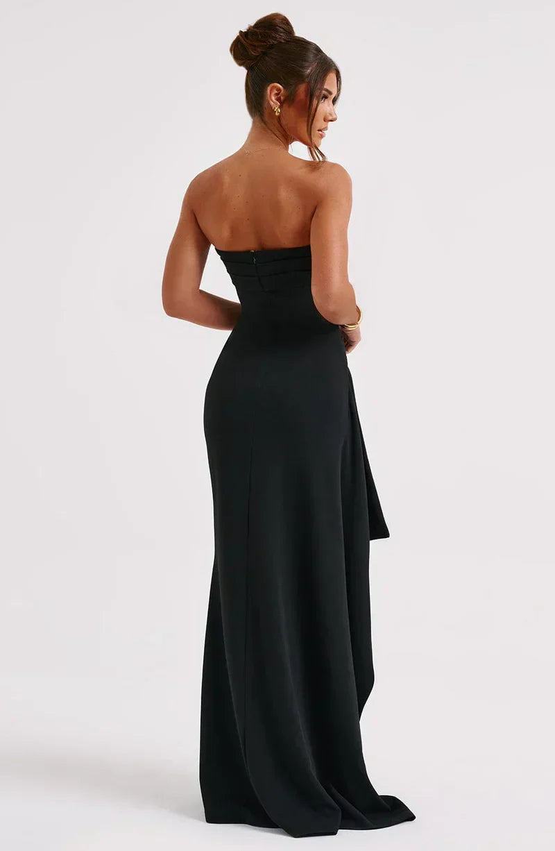 Women's Strapless Maxi Dress with Side Slit and Draped Skirt - Sofia Maris