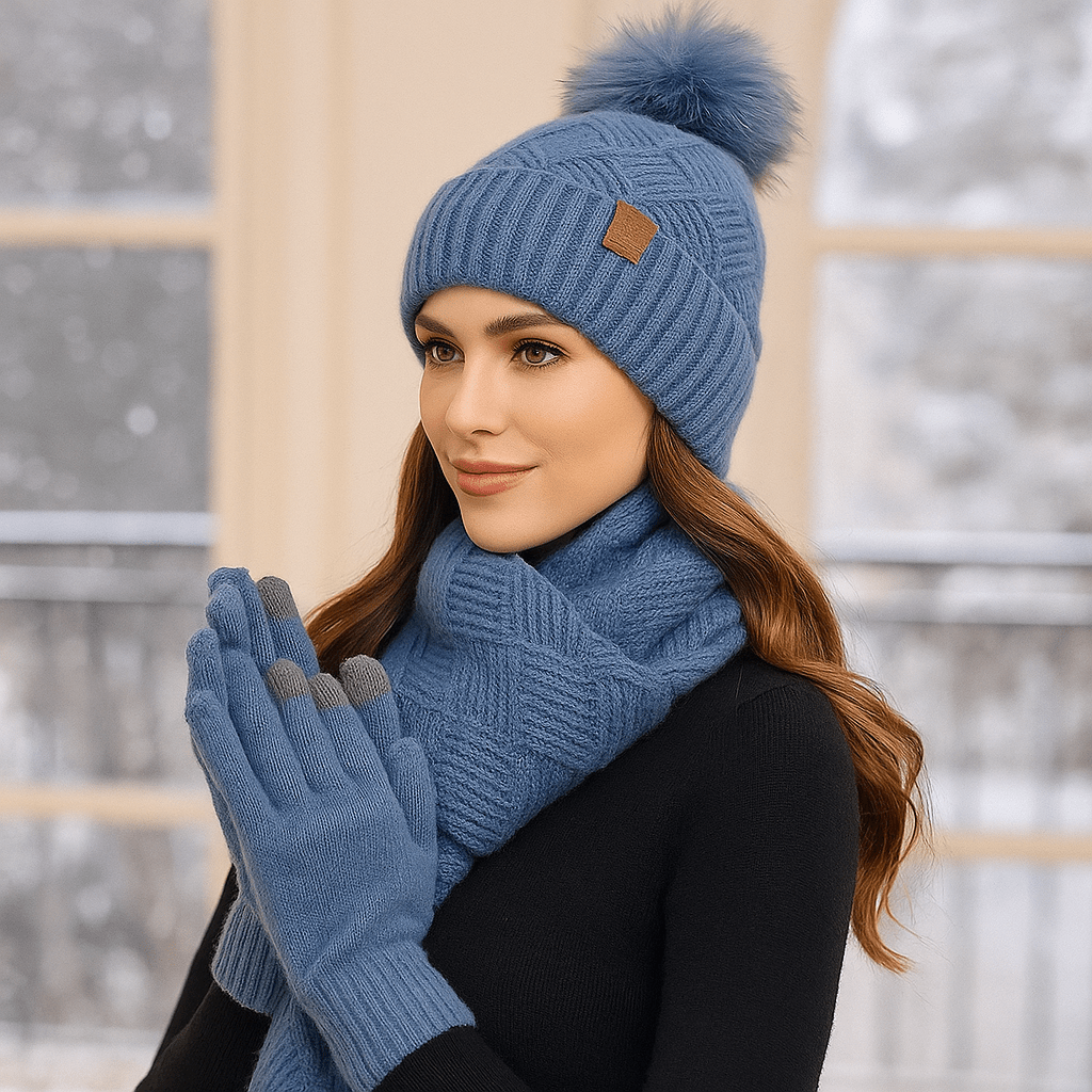 Cozy Women’s Cold-Weather Set – Knitted Hat, Scarf and Gloves