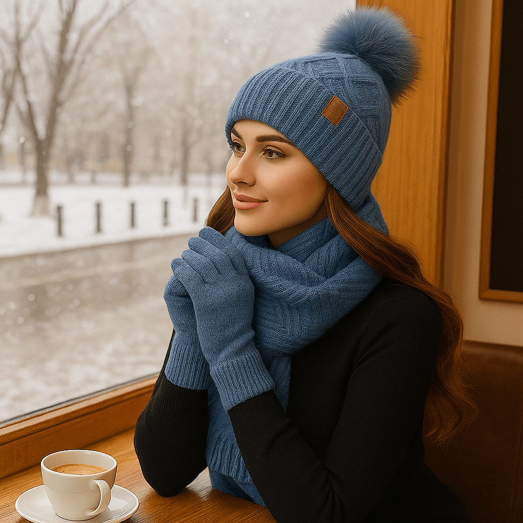 Cozy Women’s Cold-Weather Set – Knitted Hat, Scarf and Gloves
