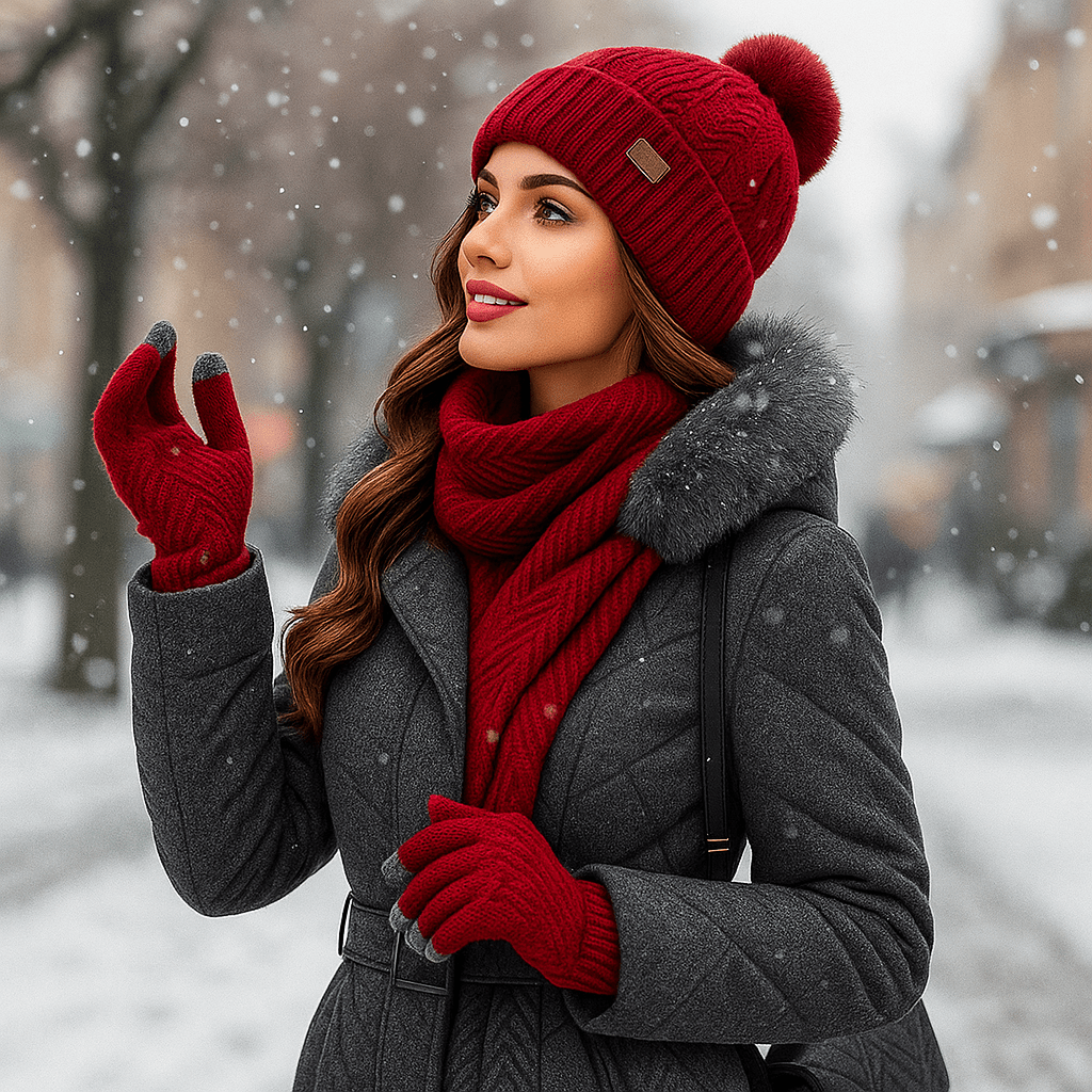 Cozy Women’s Cold-Weather Set – Knitted Hat, Scarf and Gloves