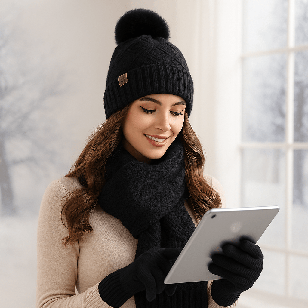 Cozy Women’s Cold-Weather Set – Knitted Hat, Scarf and Gloves
