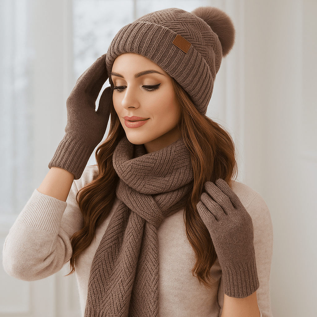 Cozy Women’s Cold-Weather Set – Knitted Hat, Scarf and Gloves